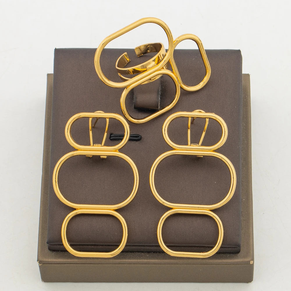 Luxury Boho Earrings & Ring Set – African Wedding Jewelry 2Pcs Engagement