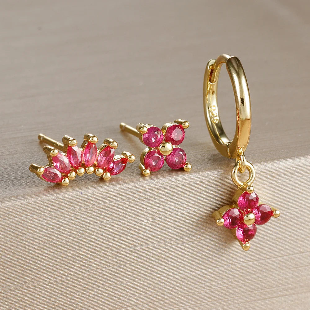 Ensemble de boucles d’oreilles suspendues en zircon orange et bleu – 3 pièces élégantes pour femmes