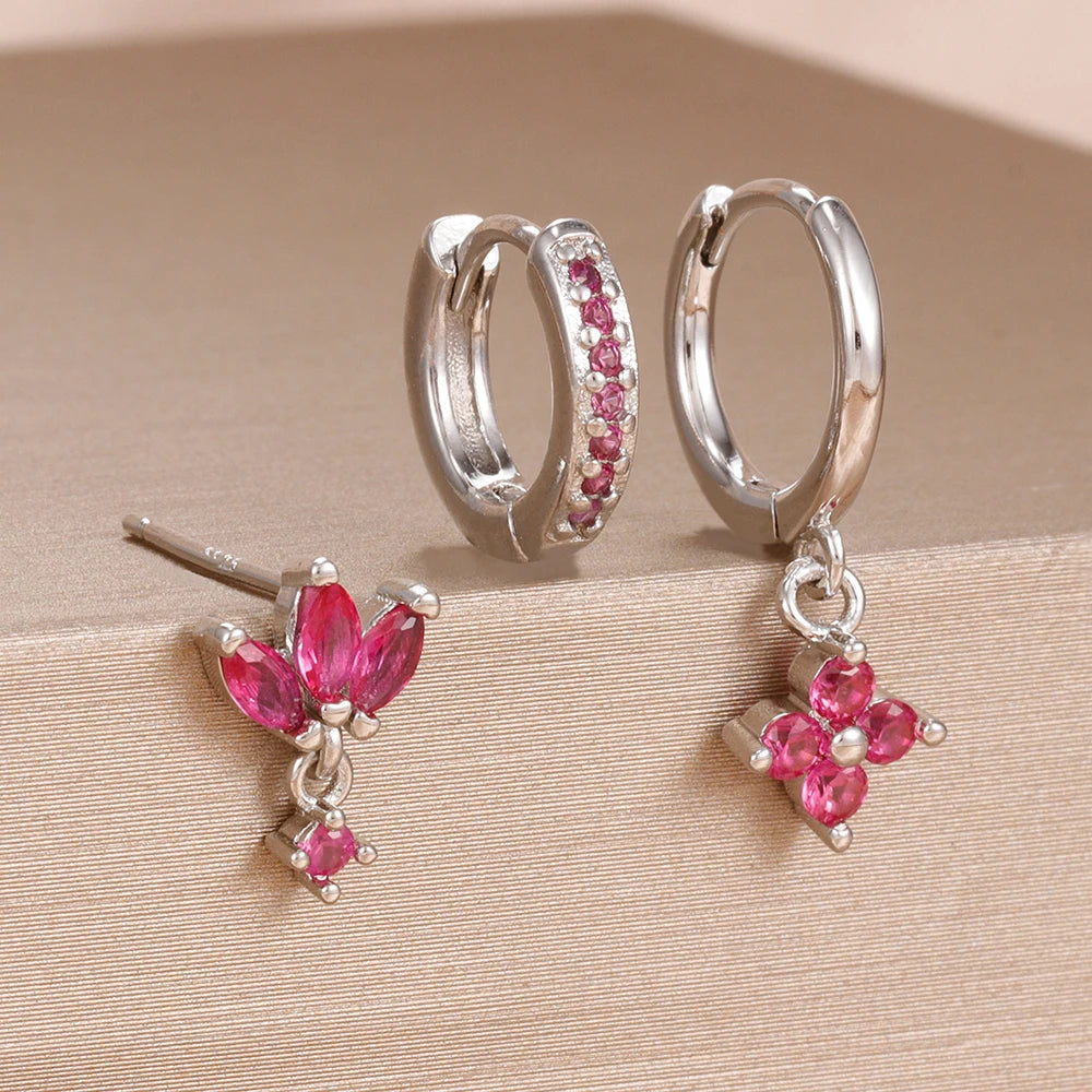 Ensemble de boucles d’oreilles suspendues en zircon orange et bleu – 3 pièces élégantes pour femmes