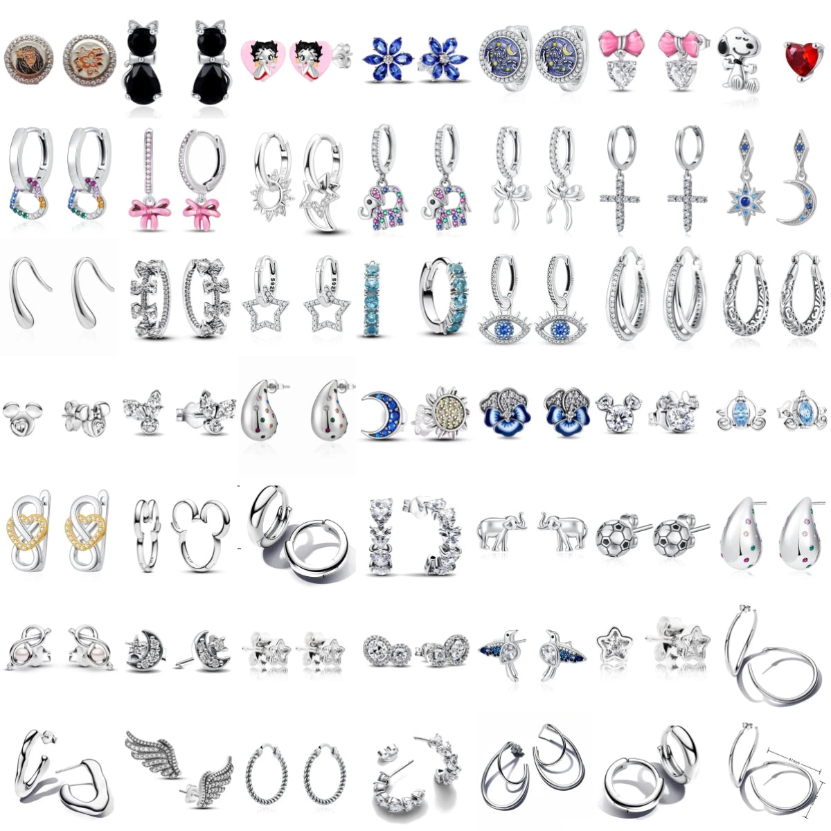 Boucles d’oreilles femme en argent 925 MINISO | Disney Mickey, ailes, fleurs & éléphant – Bijoux fantaisie, studs & hoops