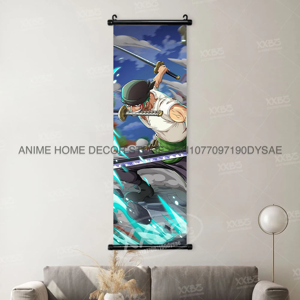 Poster One Piece – Monkey D. Luffy & Roronoa Zoro, Décoration Murale Anime, Scroll Art Buggy & Crocodile