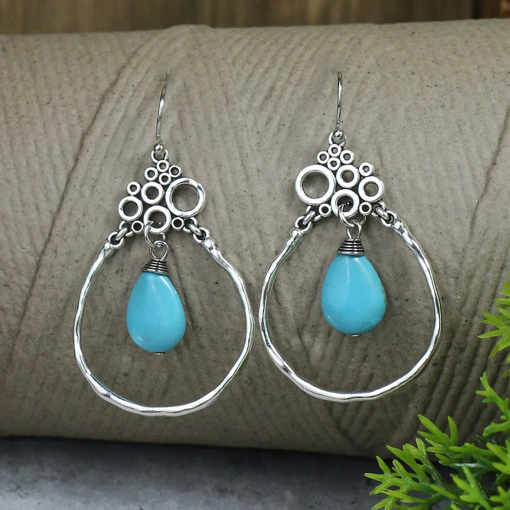 Boucles d’oreilles fantaisie bohème vintage – Perles acryliques bleues géométriques pour femmes