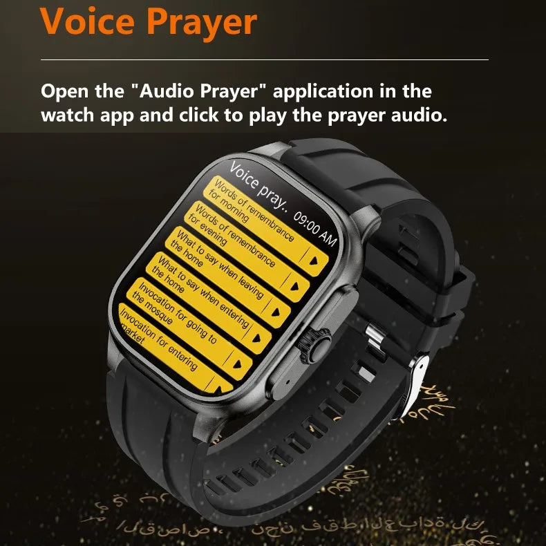 Muslim Smart Watch Qibla Direction Prayer Alarm Quran Audio Compass BT Call Answer Waterproof Prayer Alarm Smartwatch