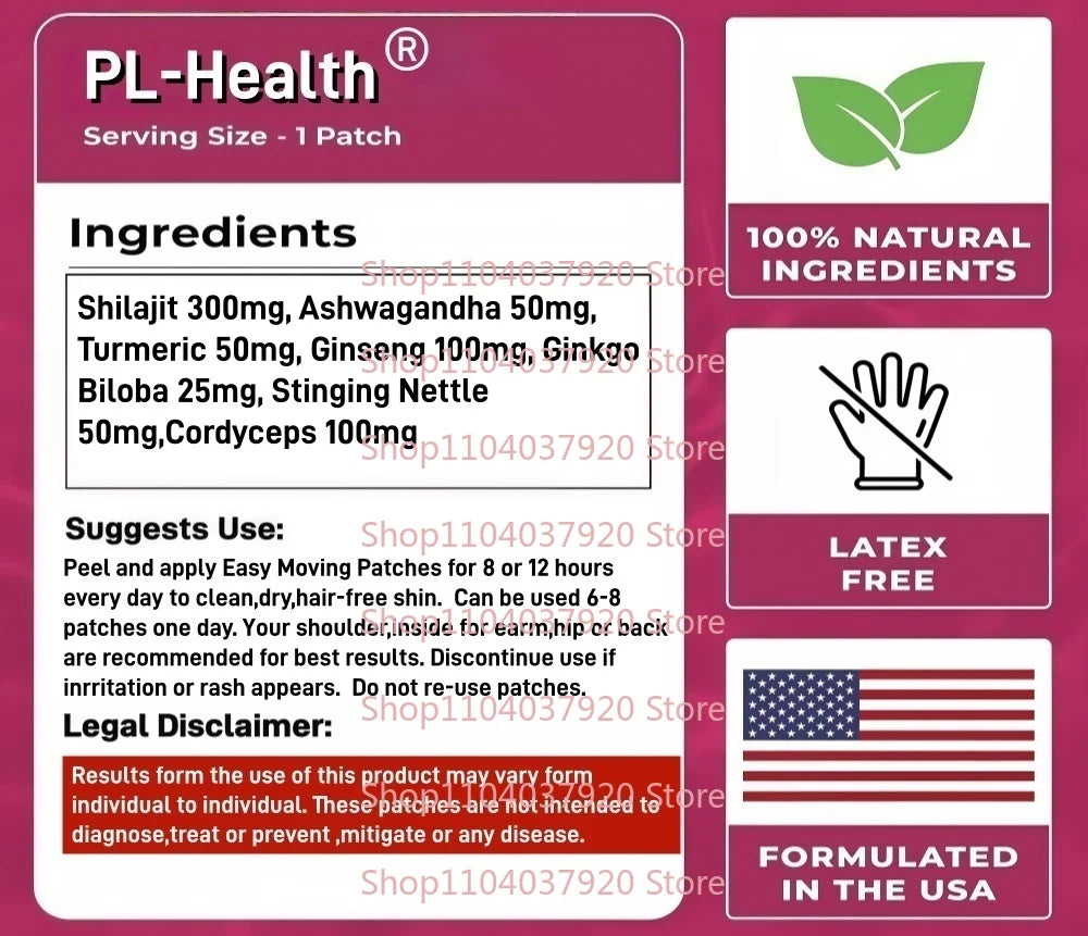 30 Patches Shilajit Transdermal Patches with with Ginseng, Ginkgo Biloba, Cordyceps Support Energy & Immunity