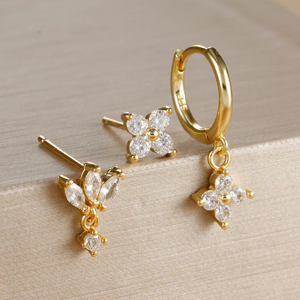 Ensemble de boucles d’oreilles suspendues en zircon orange et bleu – 3 pièces élégantes pour femmes