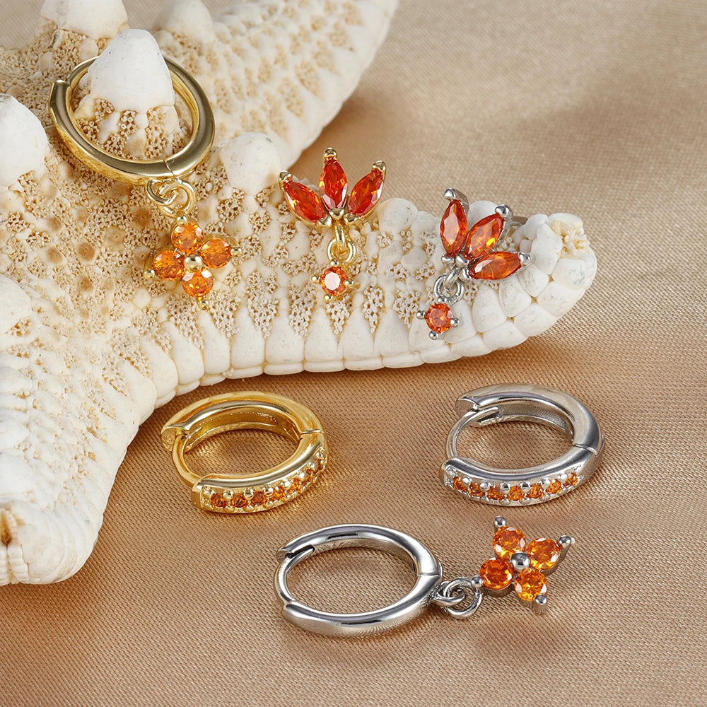 Ensemble de boucles d’oreilles suspendues en zircon orange et bleu – 3 pièces élégantes pour femmes